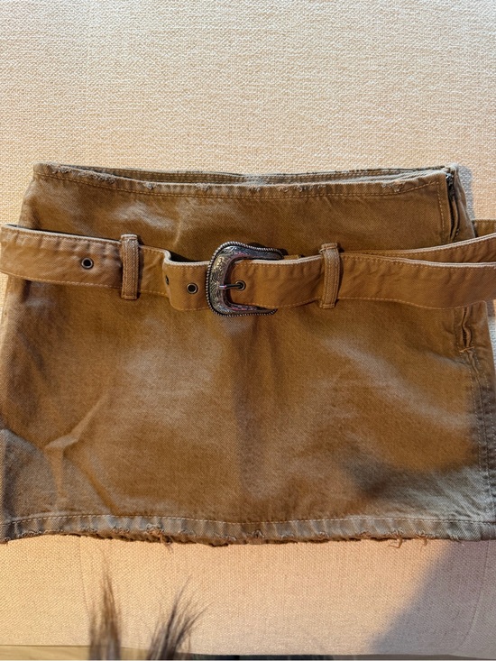 Zara Dresses & Skirts - Zara tan canvas mini skirt with silver buckle